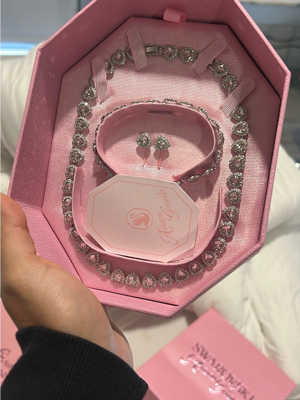 Swarovski- ARIANNA GRANDE Pink Boxed Crystal Necklace, Bracelet & Earring Set